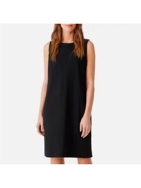 Eileen Fisher Black Shift Dress XS Made in USA Minimalist Capsule Wardrobe